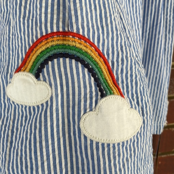 NEW Frugi rainbow dress, organic cotton blue seer sucker, size 2T/3T - Picture 3 of 7